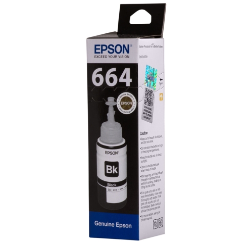 EPSON T664 BLACK INK BOTTLE(USE WITH)-Epson L100 Epson L110 Epson L120 Epson L130 Epson L200 Epson L210 Epson L220 Epson L300 Epson L310 Epson L350 Epson L355 Epson L360 Epson L380 Epson L385 Epson L405 Epson L455 Epson L485 Epson L550 Epson L565 Epson ET-2500 Epson ET-2550 Epson ET-4500  